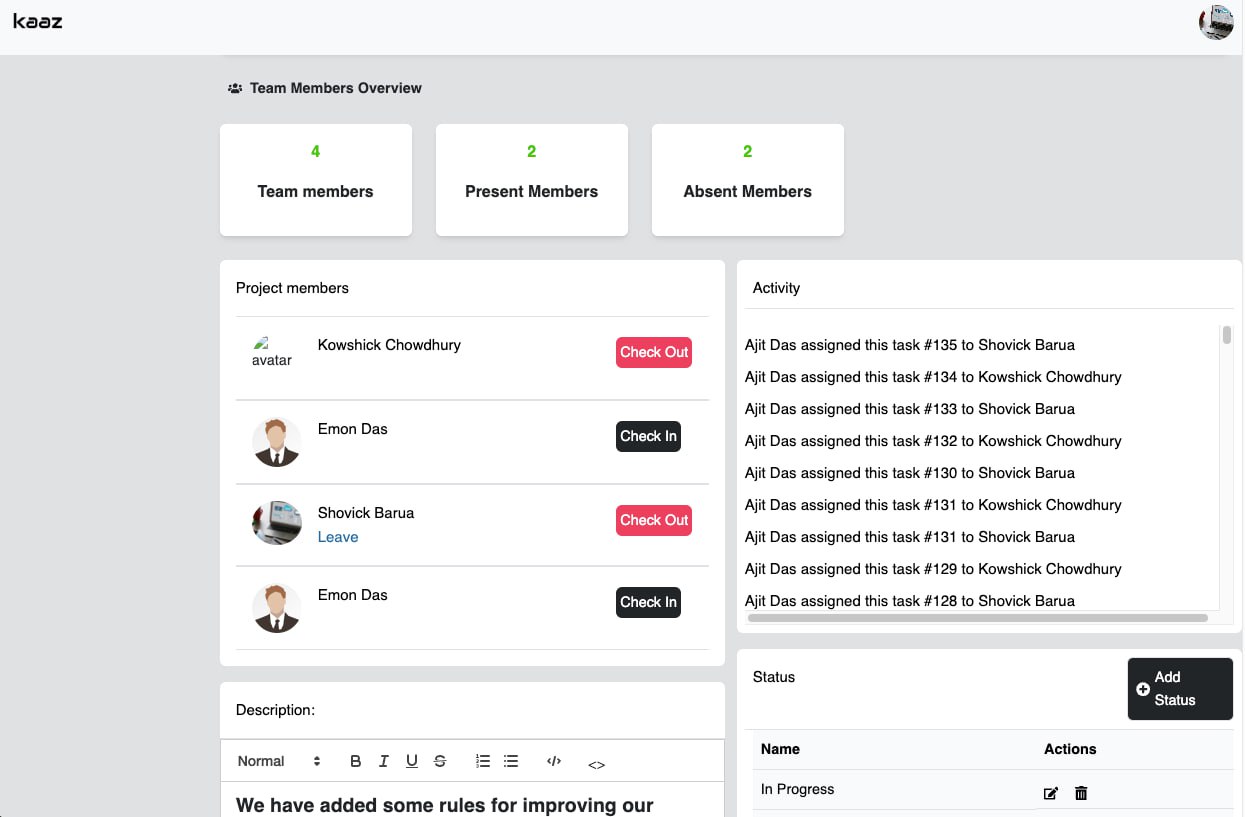 Kaaz CRM - Manage Tasks, Employees