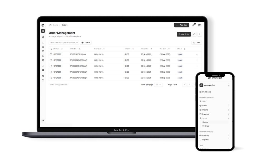 emanager dashboard order management